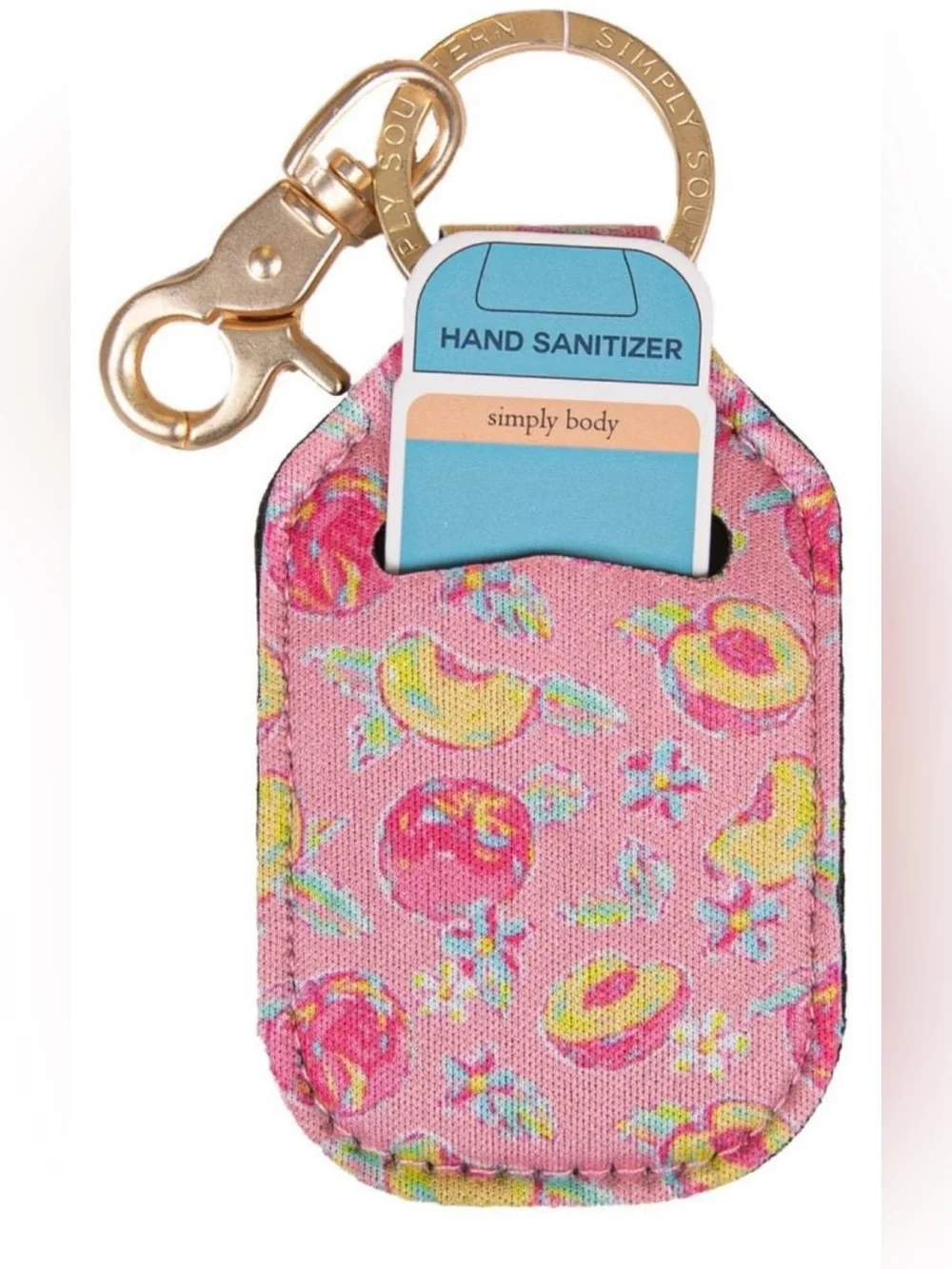 Simply Southern Pink Peach Print Hand Sanitizer Keychain with Gold Hardware